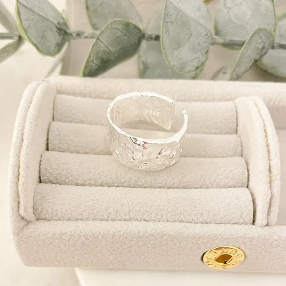 925 Sterling Silver Set of 2 Foil Rings Textured Ring Band Minimalist Ring - Picture 11 of 15